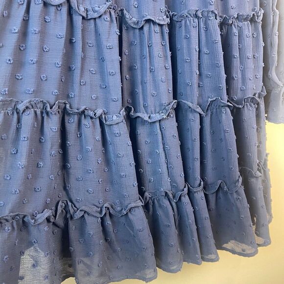 Altar'd State Dress Women's Small Navy Blue Swiss Dot Empire Waist Tiered Ruffle - Picture 7 of 10